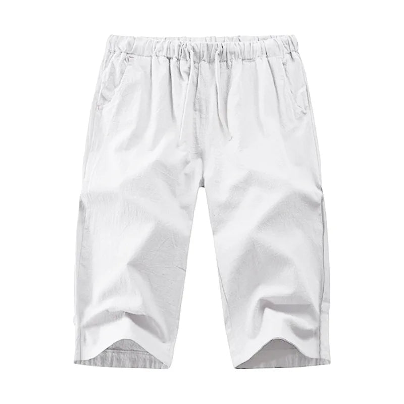 2024Summer Muscle Men's New Loose Solid Color Breathable Casual Sports Business High Street Fashionable Cropped Pants