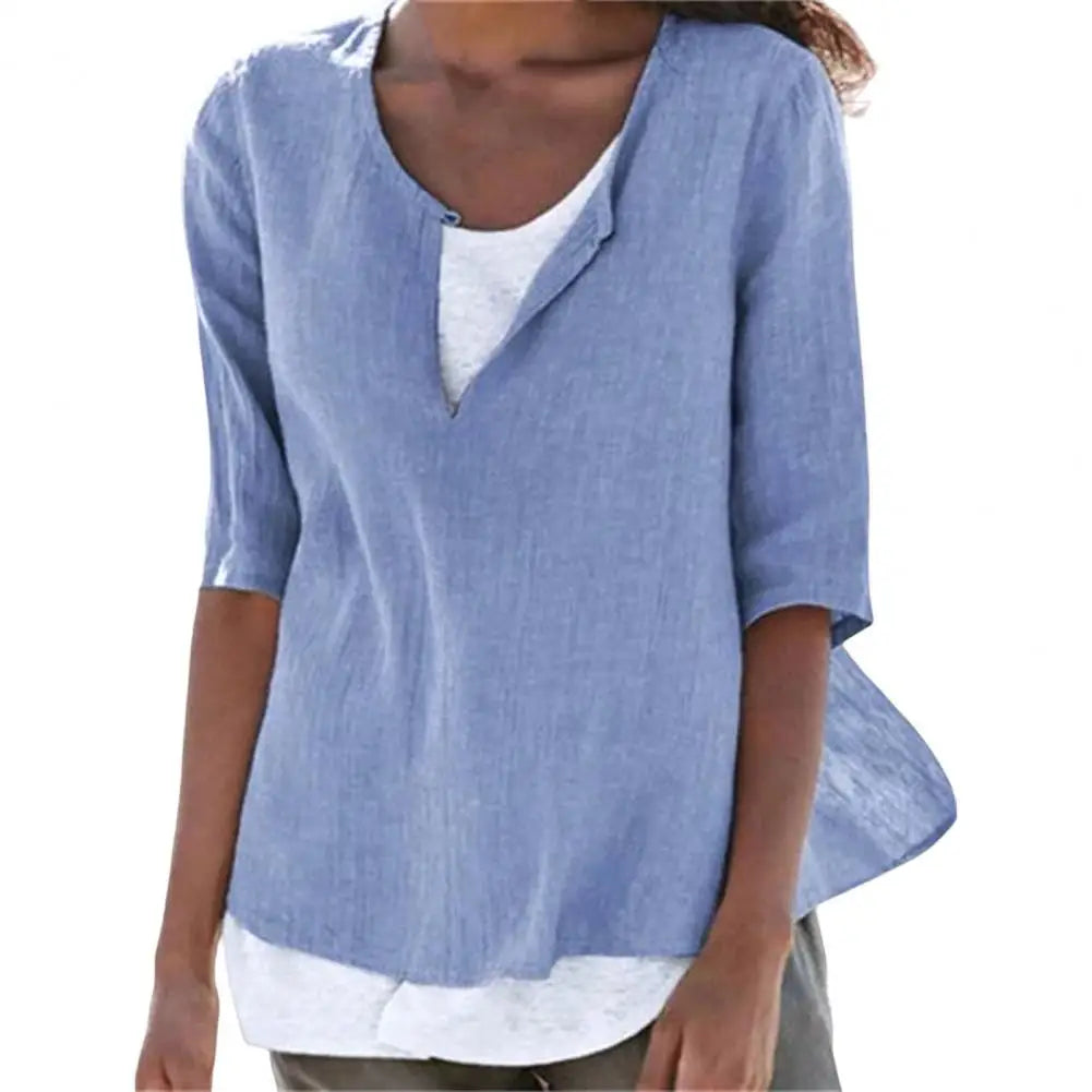 Summer Women's Clothes Casual V-neck Short Sleeves Tops Loose Ladies Cotton Linen T Shirts Tee 4XL