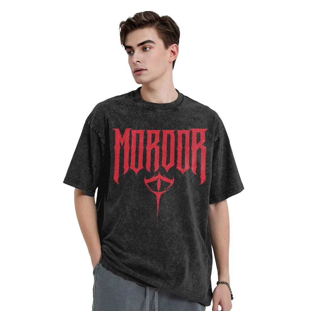 Mordor Metal L-Lords Of The R-Rings T Shirts Hip Hop Washed Cotton Harajuku T-Shirts for Men Women Tops Streetwear Printed Tees
