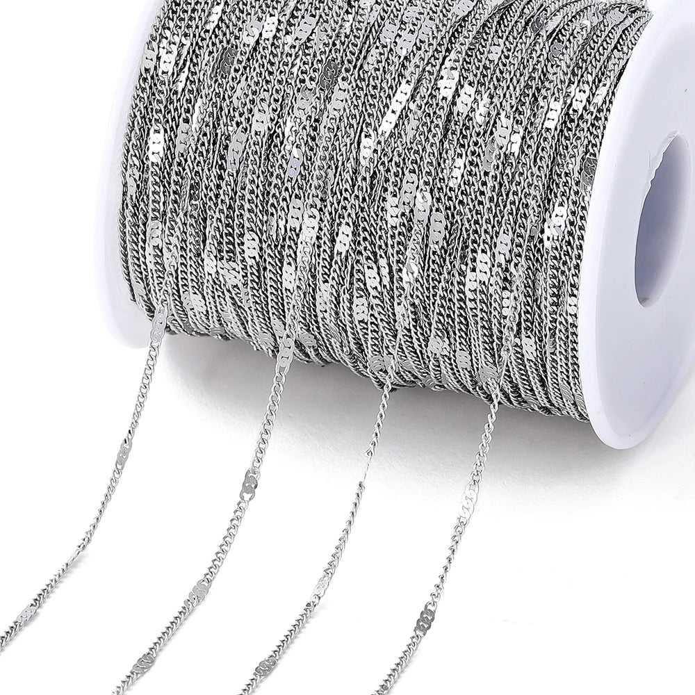 2Meter Stainless Steel Chains Flat Chain for DIY Necklace Bracelet Anklet Jewelry Making Accessories Supplies  Wholesale