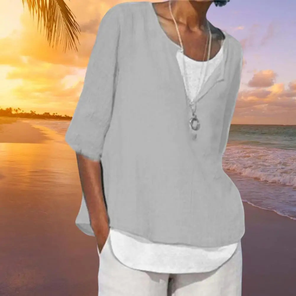Summer Women's Clothes Casual V-neck Short Sleeves Tops Loose Ladies Cotton Linen T Shirts Tee 4XL