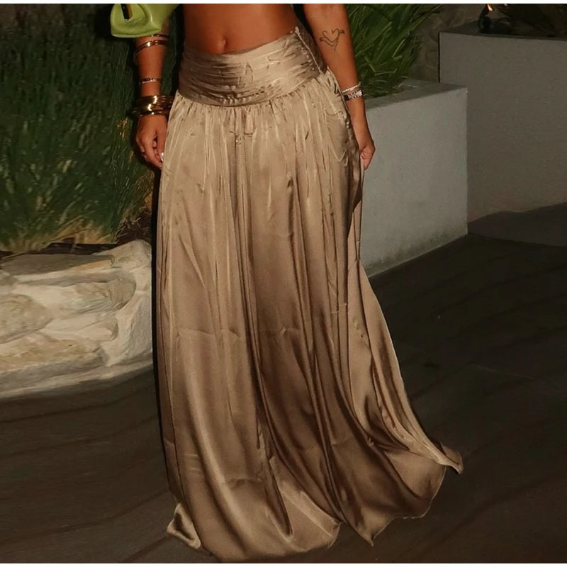 Luxury Women's Maxi Skirts Set Halter Neck Open Back Crop Top High Waist Flowy Long Skirt Elegant Formal Evening Party Outfit