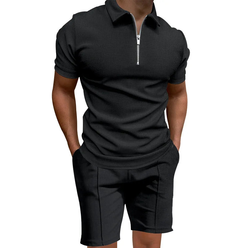 2024 Men's summer suits solid color waffle lapel slim-fit short sleevett-shirt casual fashion men's clothing free shipping