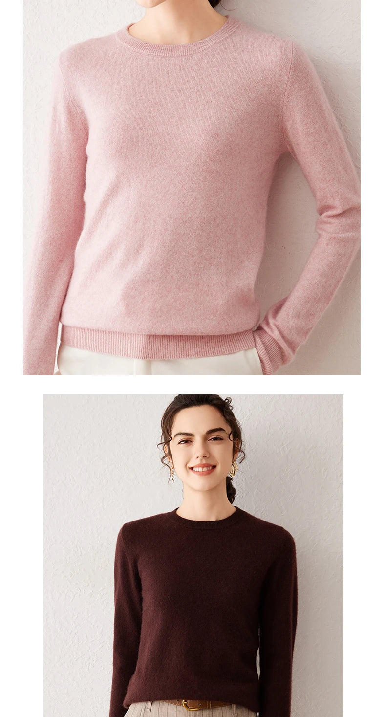 Women's 100% Pure Cashmere Sweater 2025 Fall Winter Crew Neck Long Sleeve Warm Soft Knitted Pullover New Knit Tops Women Clothes
