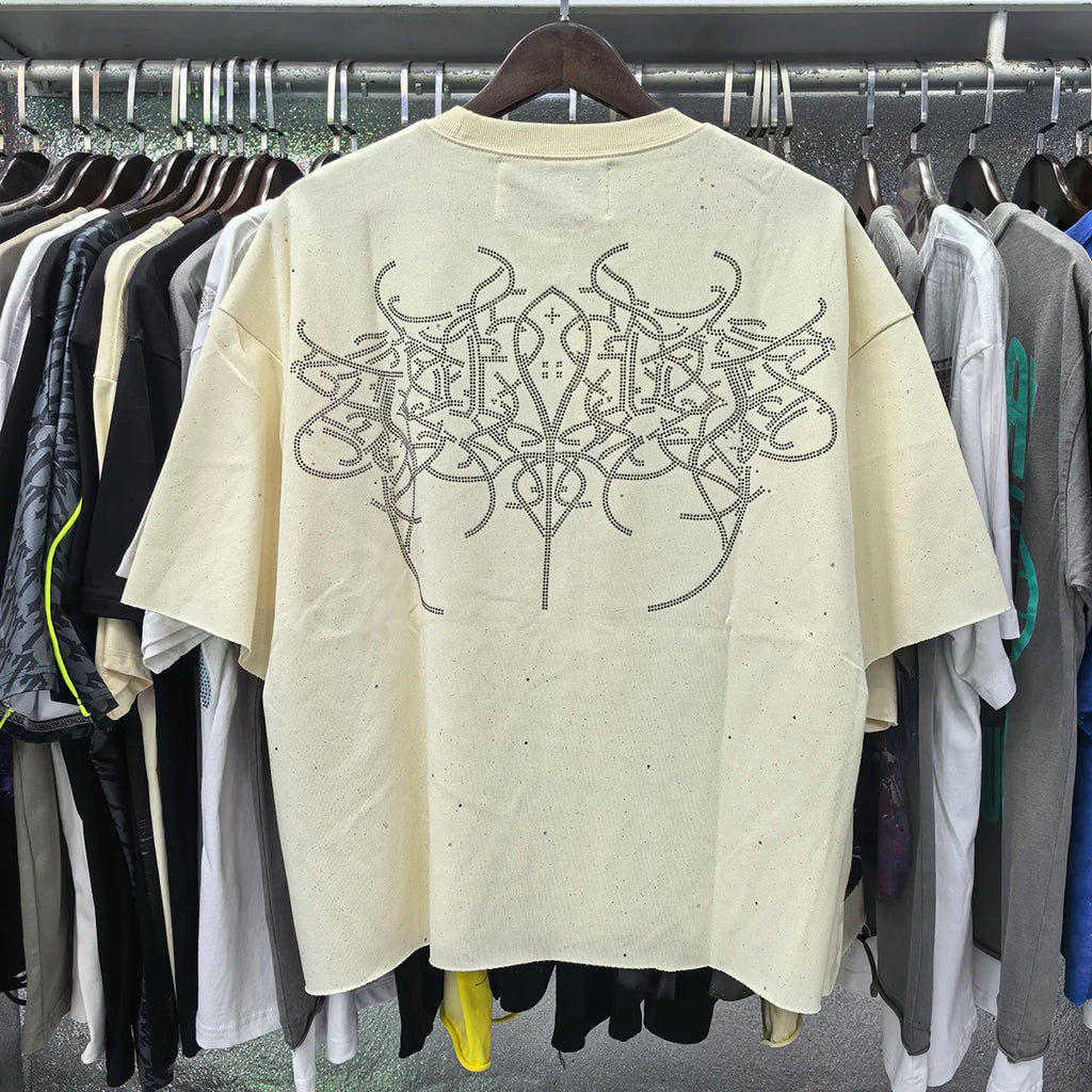 Shinning Bling Diamond Short Sleeve Cropped T-shirt for Men and Women Crew Neck Rhinestone Loose Cotton Summer Tshirts Oversized