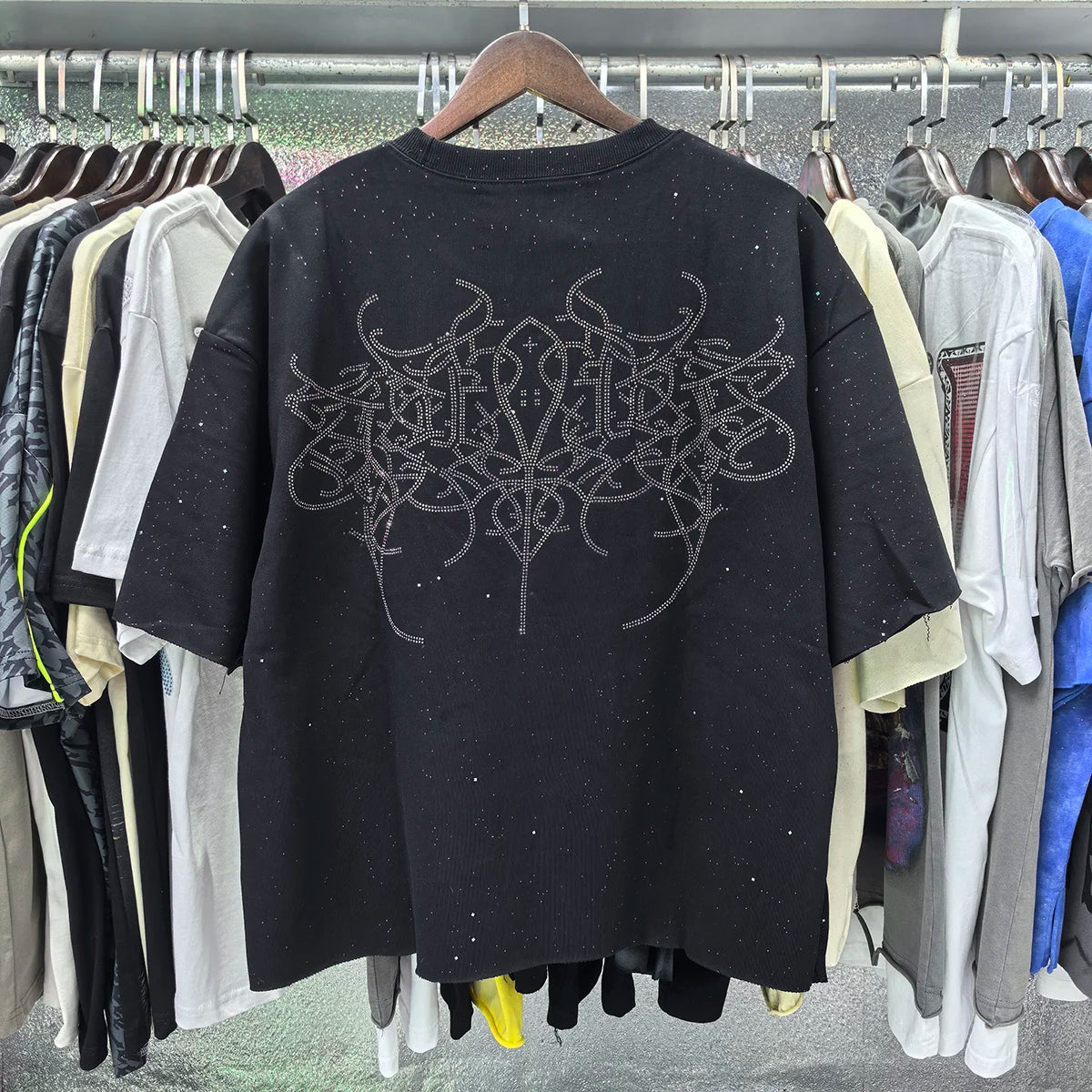 Shinning Bling Diamond Short Sleeve Cropped T-shirt for Men and Women Crew Neck Rhinestone Loose Cotton Summer Tshirts Oversized