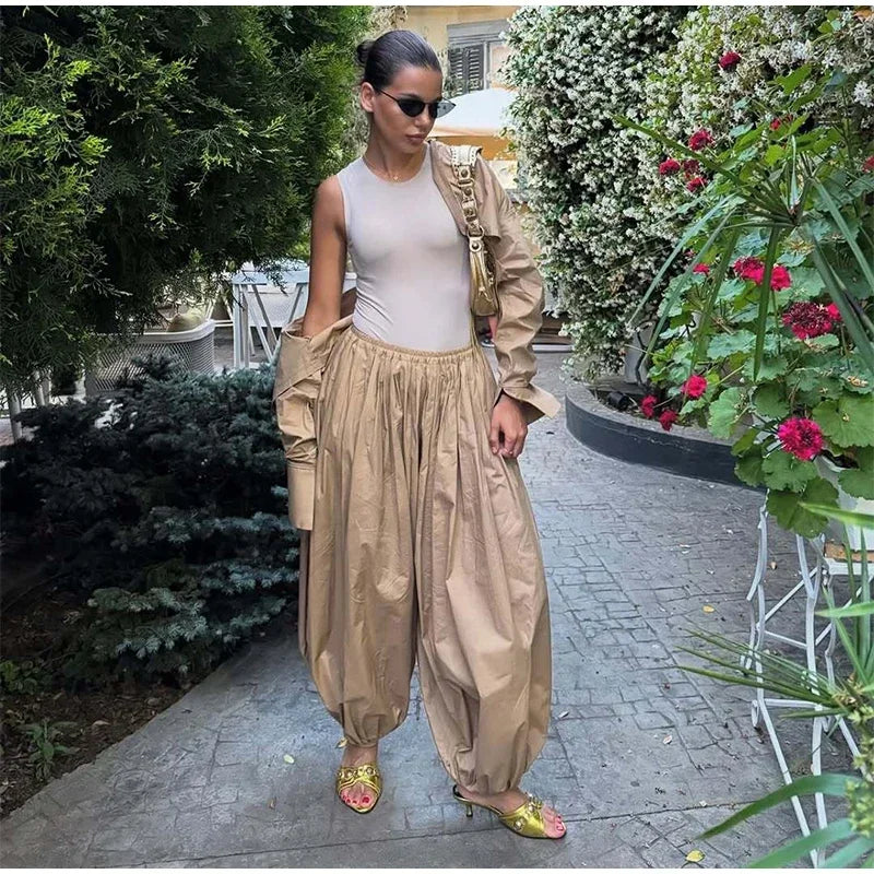 Casual Drop Waist Lantern Pant 3 Pieces Suit Women Stripe Long Sleeves Lapel Loose Shirt Sets 2026 Lady Daily Street Wears New