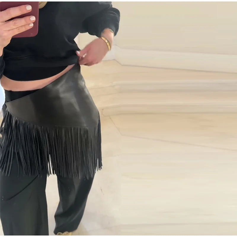 Tassel Leather Corset Belt Accessory Women's Solid High Street Fringe Scarf Belt 2026 Spring Summer Edgy Chic All-match Outfit