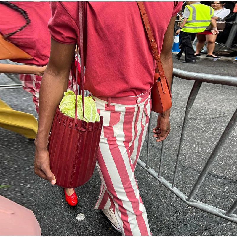 Street Striped Jeans Women's High-Waist Pockets Wide-Leg Trouser 2026 Spring Summer Retro Multicolor Vertical Stripe Denim Pant
