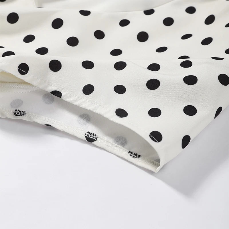 Fashion Polka Dot Mini Dress For Women Elegant Bow Tie Neck Short Sleeve Waist Slim Dress Lady 2026 Spring Summer Chic Vestidos