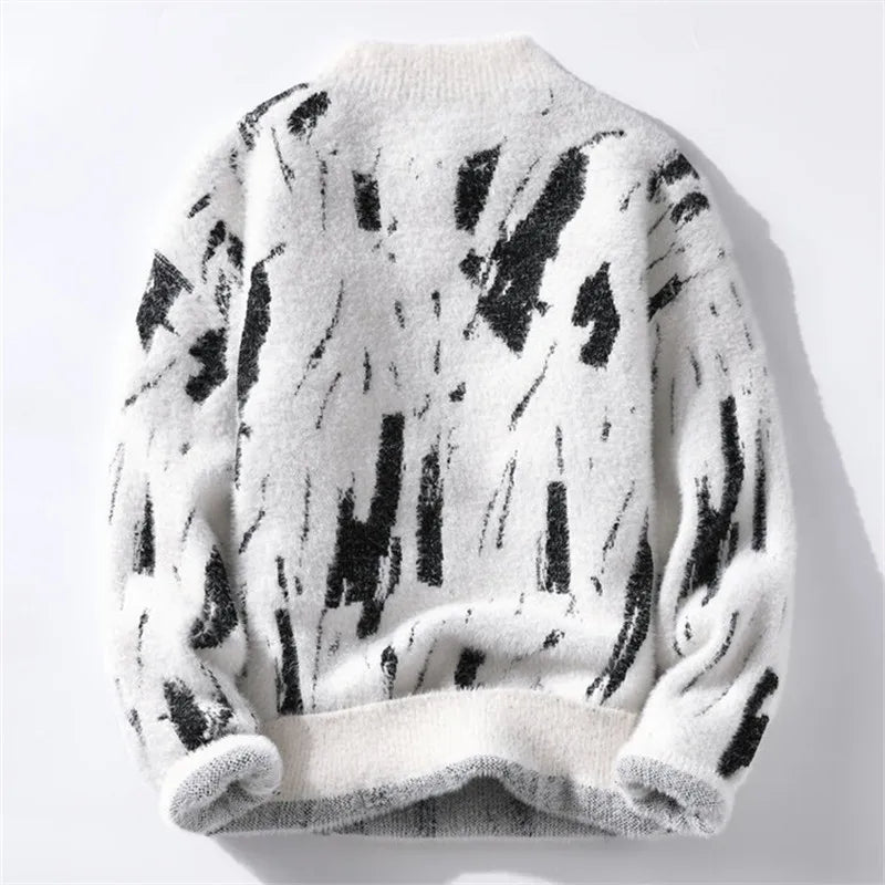 Autumn Winter Fashion Patchwork Knitted Sweater Men Youthful Vitality Streetwear Knit Pullovers Mens Slim Fit Y2K Sweater Tops