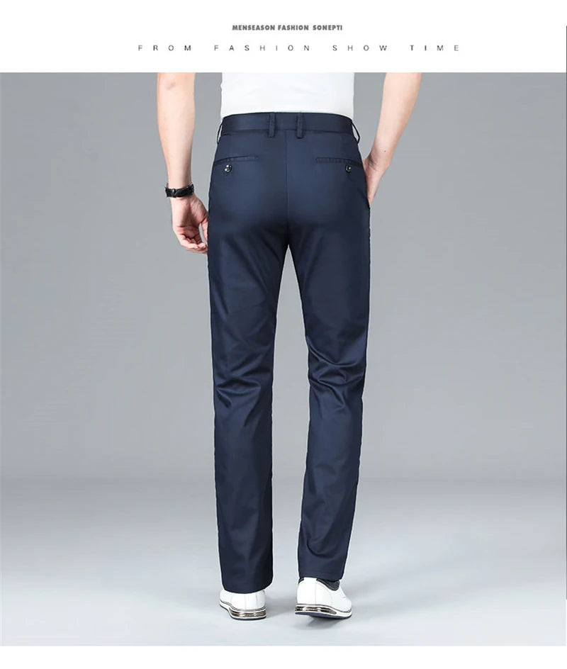 2024 Summer New Men's Bamboo Fiber Thin Casual Pants Classic Style Business Fashion Stretch Cotton Trousers Male Luxury Brand