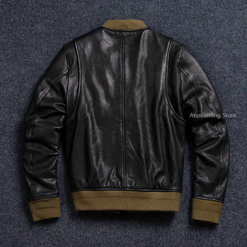 Bomber Ma-1 Genuine Leather Jacket Mens Natural Tanned Sheepskin Coat Vintage Air Force Leather Cloth Soft Plus Size