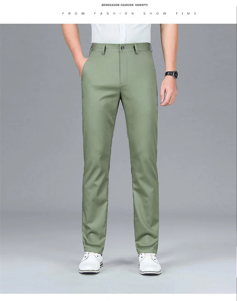 2024 Summer New Men's Bamboo Fiber Thin Casual Pants Classic Style Business Fashion Stretch Cotton Trousers Male Luxury Brand