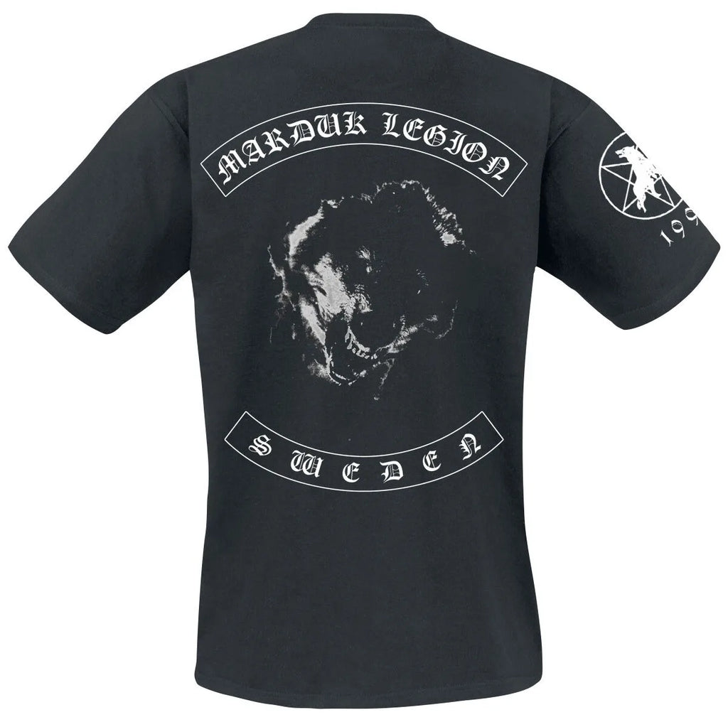 Marduk Legion Wolf Double Sided Print T Shirt, 100% Cotton Casual Neutral Tee, Black Metal Streetwear