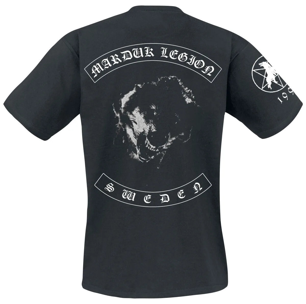 Marduk Legion Wolf Double Sided Print T Shirt, 100% Cotton Casual Neutral Tee, Black Metal Streetwear