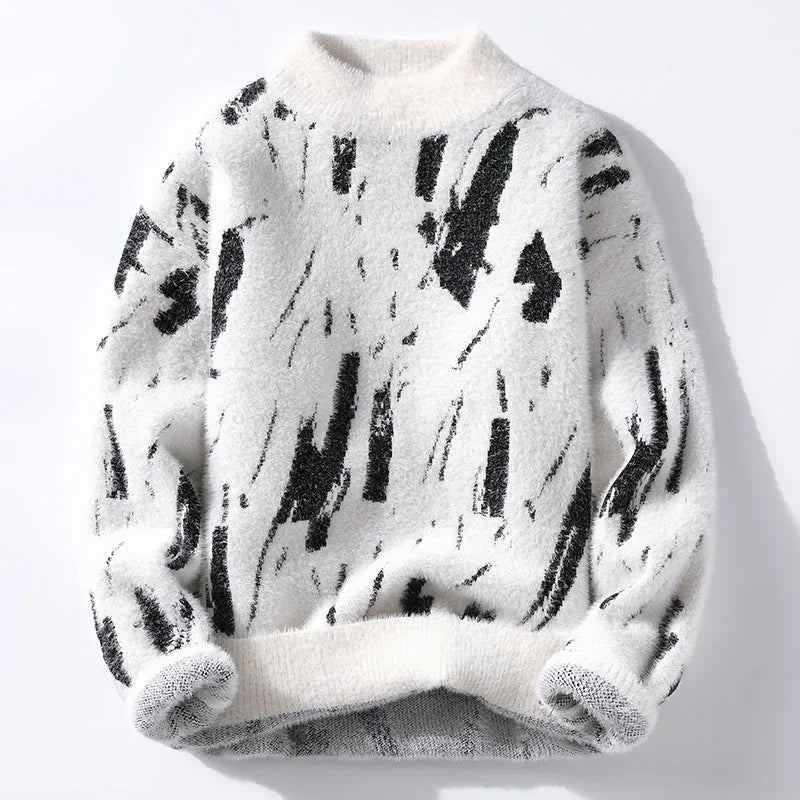Autumn Winter Fashion Patchwork Knitted Sweater Men Youthful Vitality Streetwear Knit Pullovers Mens Slim Fit Y2K Sweater Tops