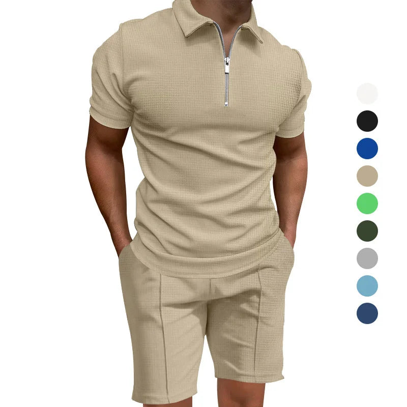 2024 Men's summer suits solid color waffle lapel slim-fit short sleevett-shirt casual fashion men's clothing free shipping