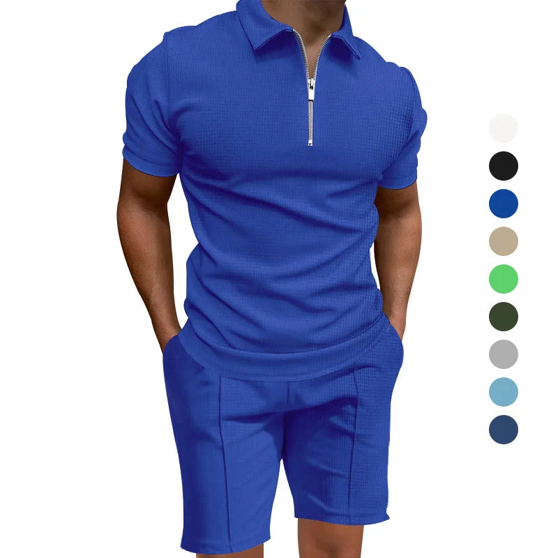 2024 Men's summer suits solid color waffle lapel slim-fit short sleevett-shirt casual fashion men's clothing free shipping