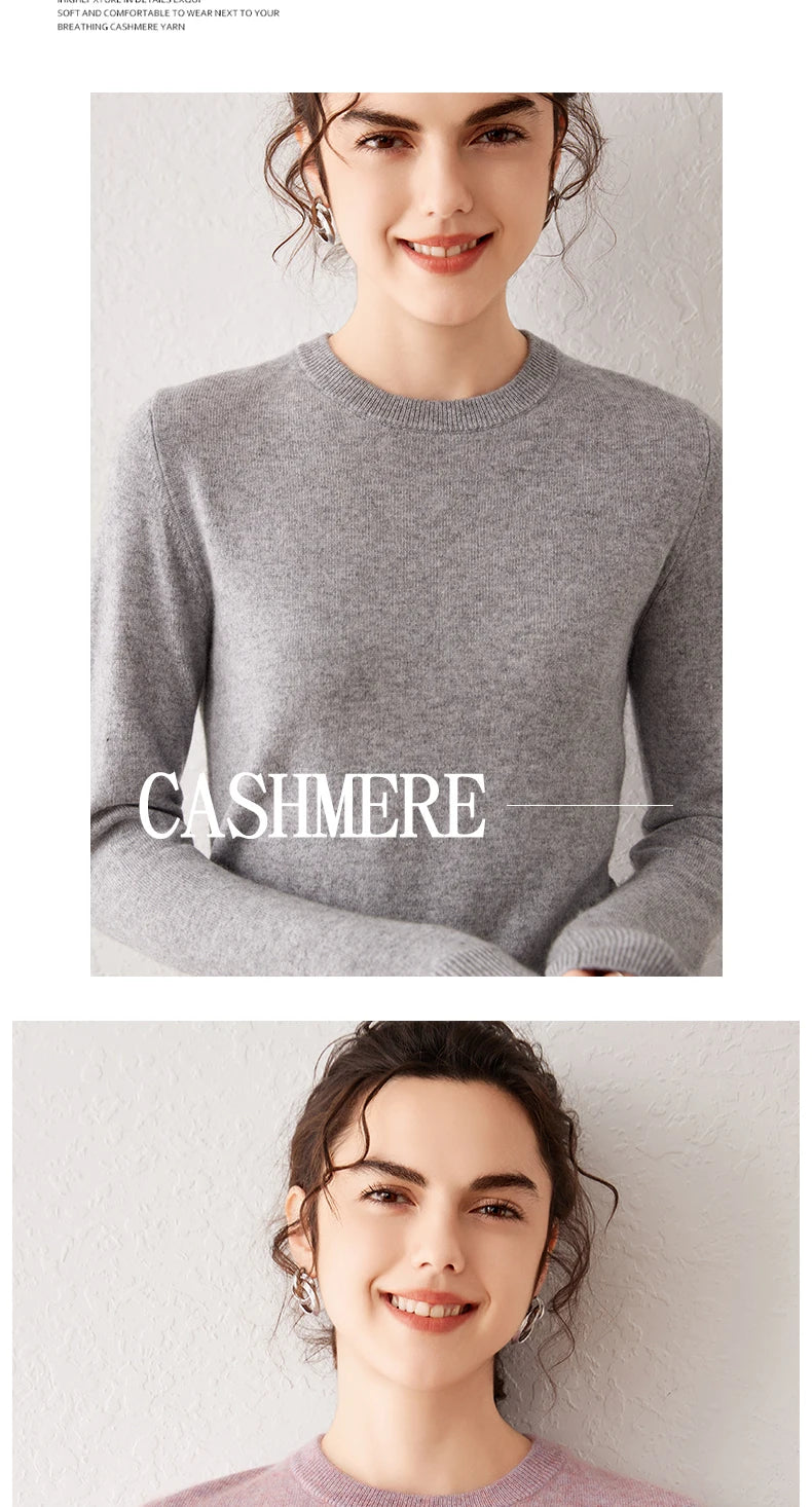 Women's 100% Pure Cashmere Sweater 2025 Fall Winter Crew Neck Long Sleeve Warm Soft Knitted Pullover New Knit Tops Women Clothes
