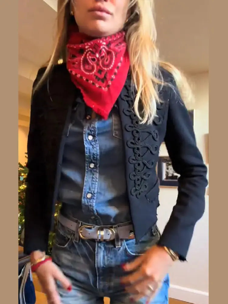 Retro Style Short Solid Jacket For Women Long Sleeve Standing Collar Black Mini Jackets 2026 Fashion Chic Daily Street Outerwear