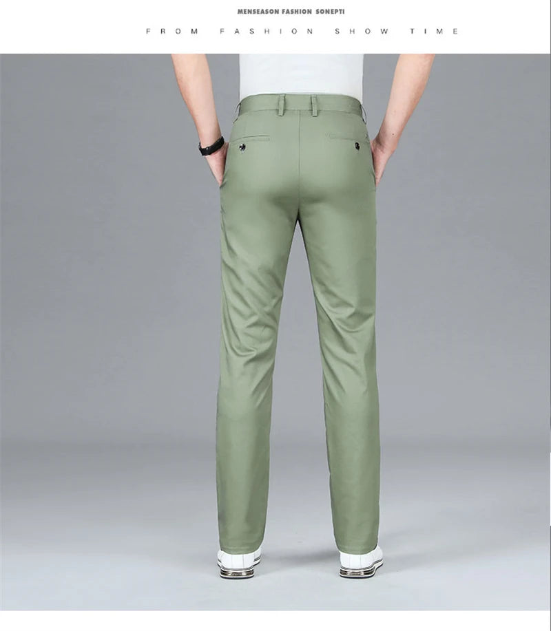 2024 Summer New Men's Bamboo Fiber Thin Casual Pants Classic Style Business Fashion Stretch Cotton Trousers Male Luxury Brand
