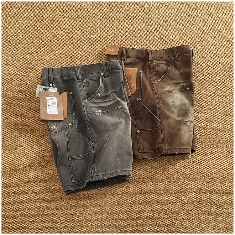 Heavy washing to do old shorts men high quality woven nail texture heavy cargo five quarter pants tide