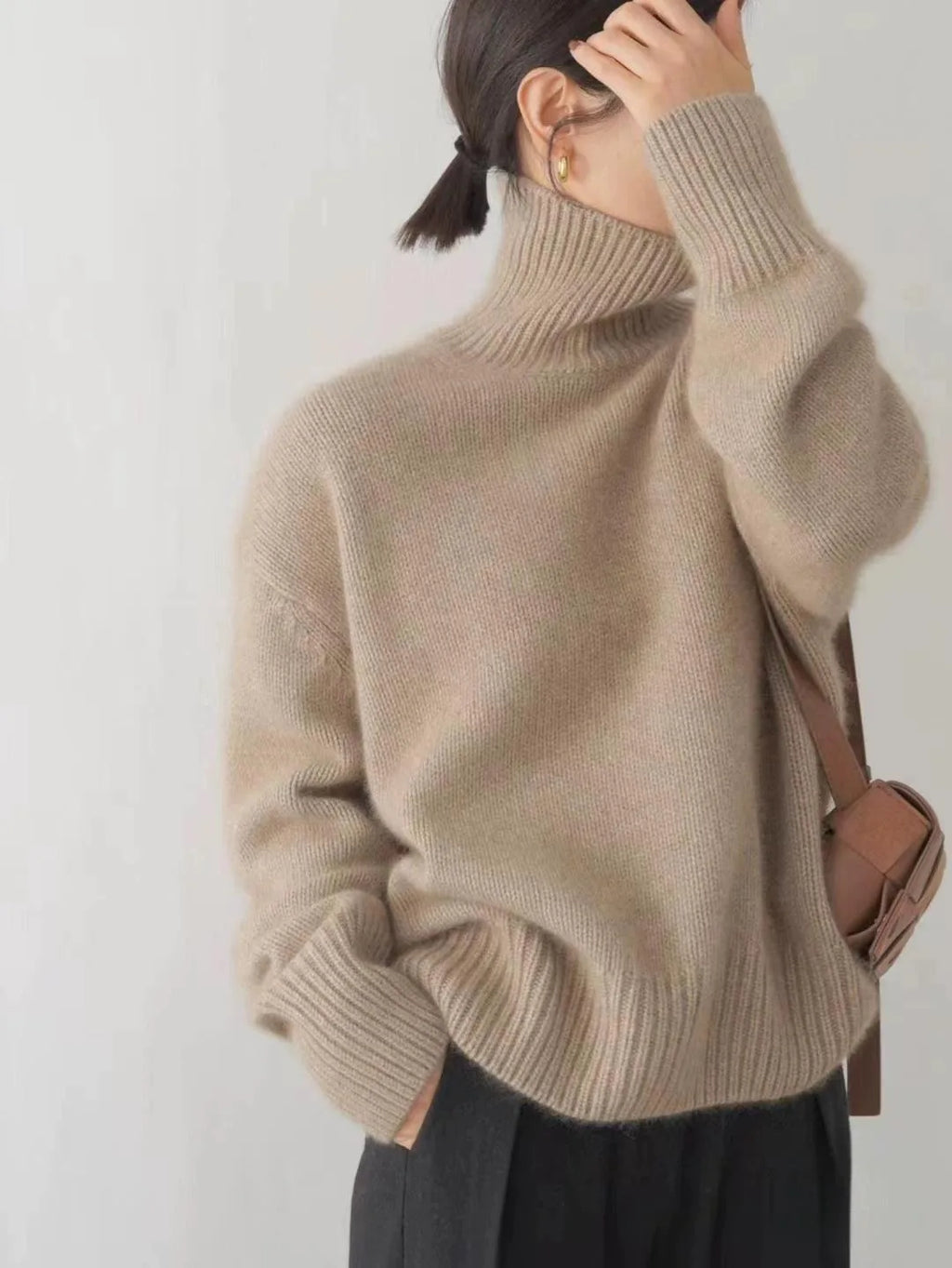 Autumn Winter Thick Loose Knitwear Sweater Tops Casual Turn Down Collar Long Lantern Sleeve Knitted Pullover Coats PYXA-dh70