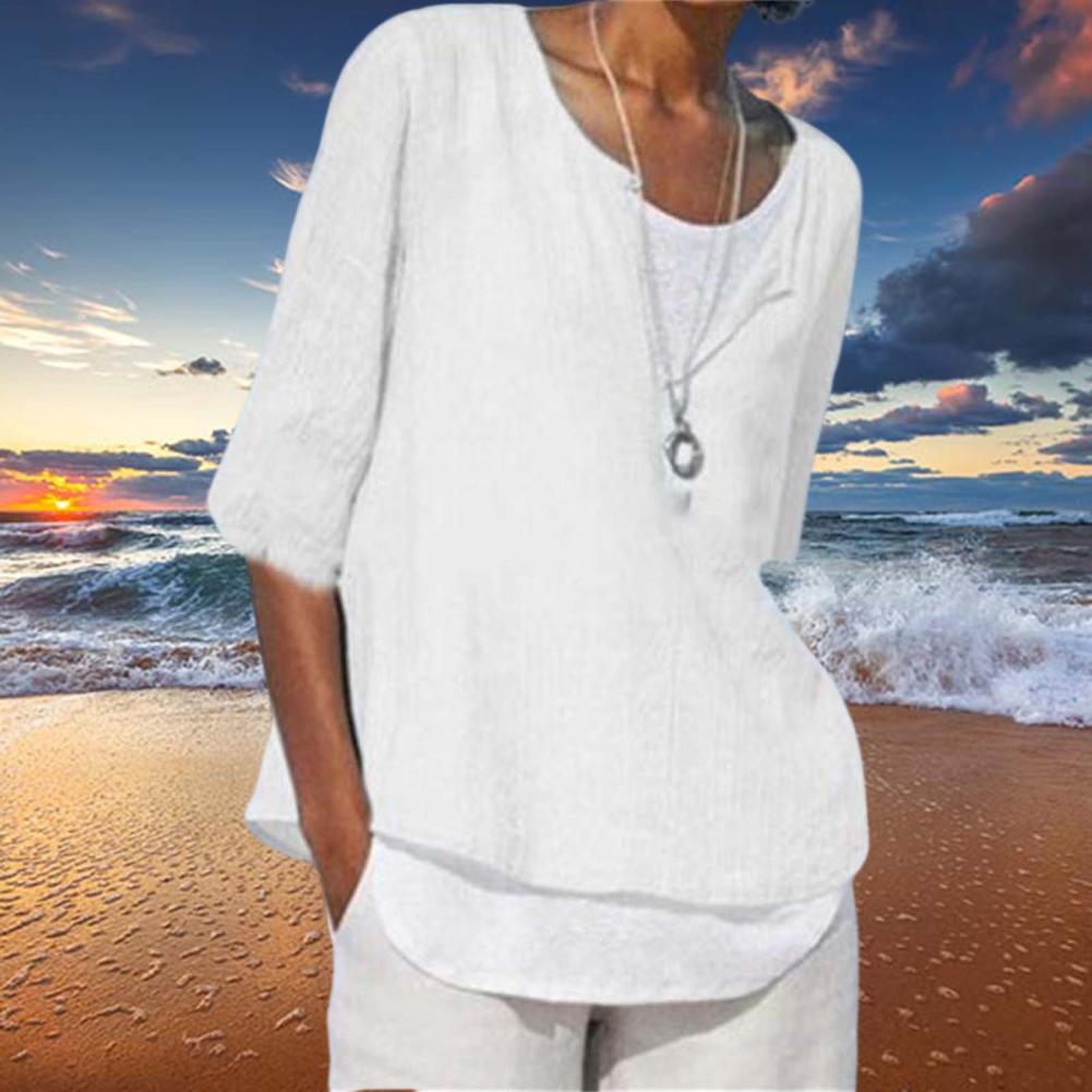 Summer Women's Clothes Casual V-neck Short Sleeves Tops Loose Ladies Cotton Linen T Shirts Tee 4XL
