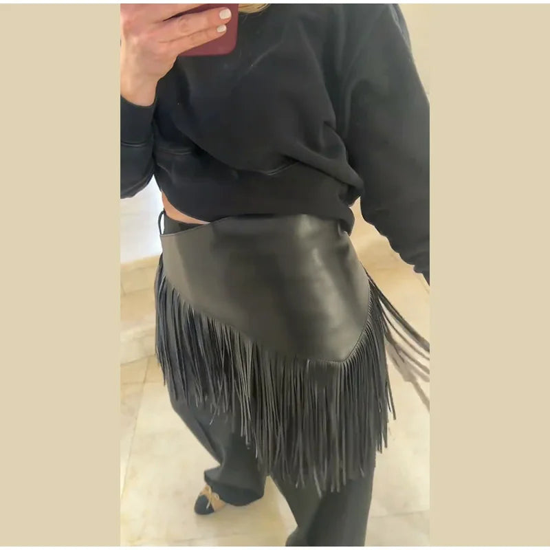 Tassel Leather Corset Belt Accessory Women's Solid High Street Fringe Scarf Belt 2026 Spring Summer Edgy Chic All-match Outfit
