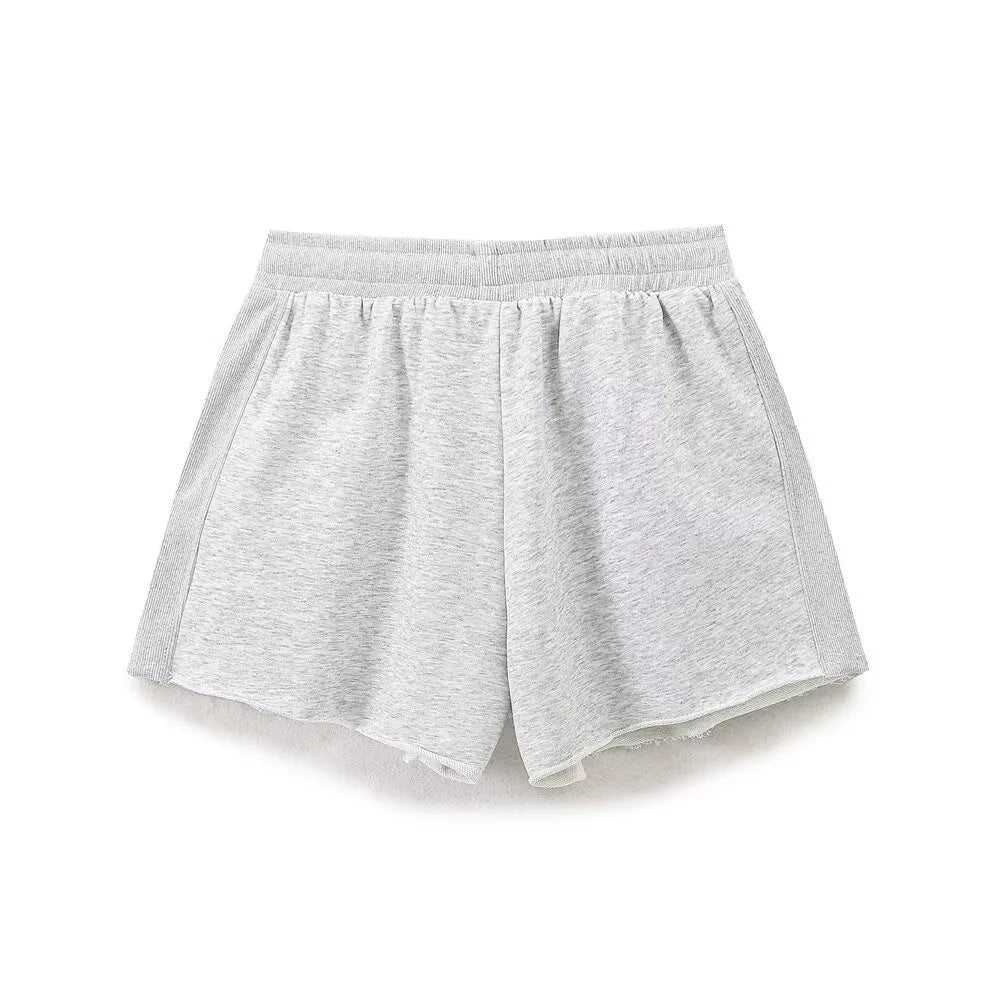 Plush Ensemble Femme 2 Piece COTTON Short Sets for Women Two Colors Text Print O-neck Sweatshirts + Mid Elastic Waistband Shorts