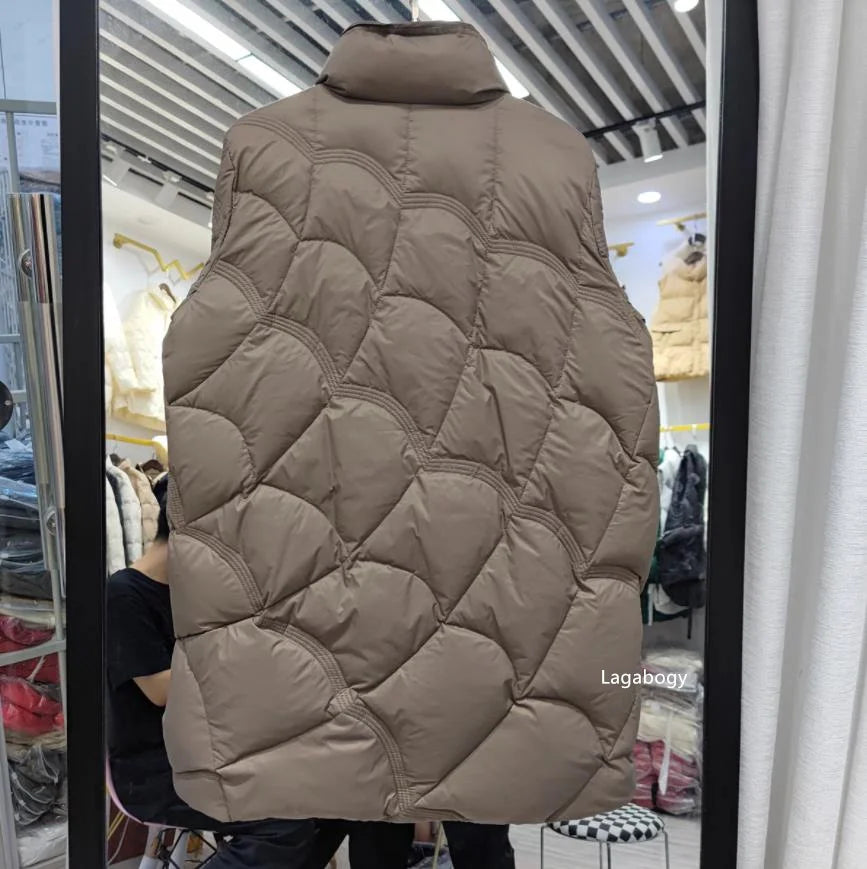 Lagabogy 2025 Mid-Long Puffer Jacket Winter Women Simple White Duck Down Coat Stand Collar Parka Female Single Breasted Outwear