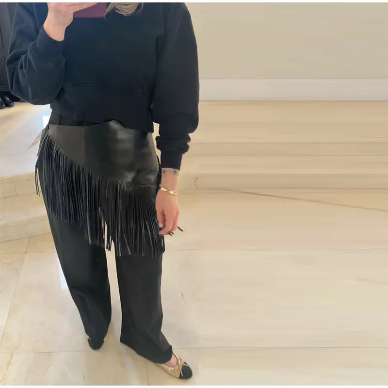 Tassel Leather Corset Belt Accessory Women's Solid High Street Fringe Scarf Belt 2026 Spring Summer Edgy Chic All-match Outfit