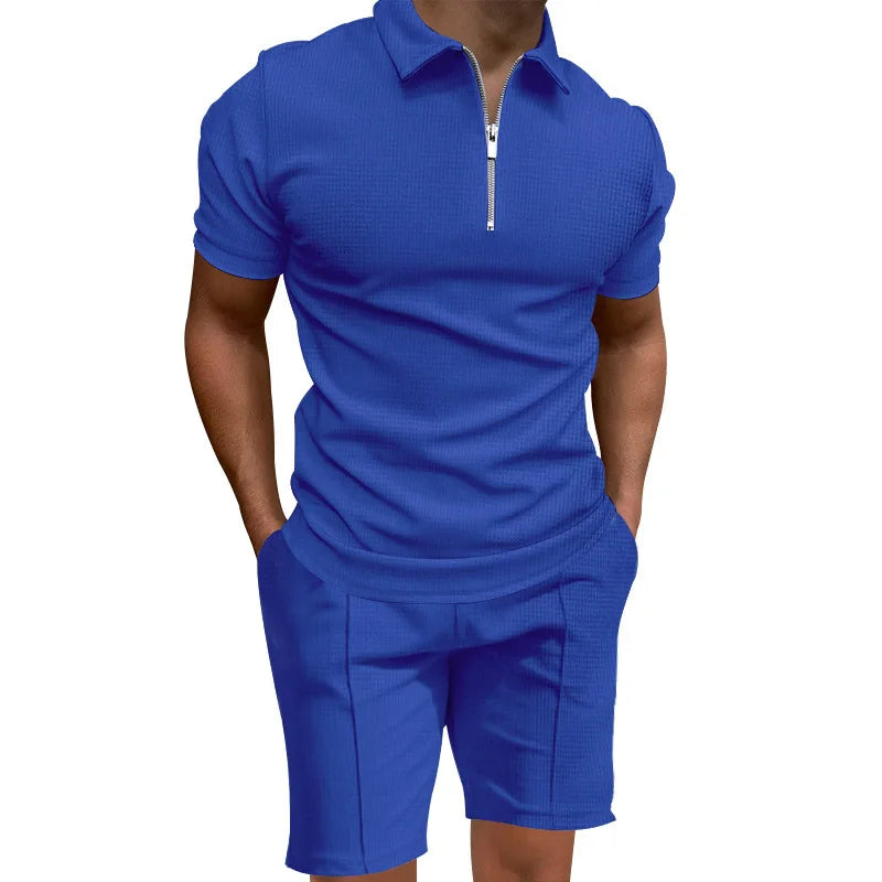 2024 Men's summer suits solid color waffle lapel slim-fit short sleevett-shirt casual fashion men's clothing free shipping