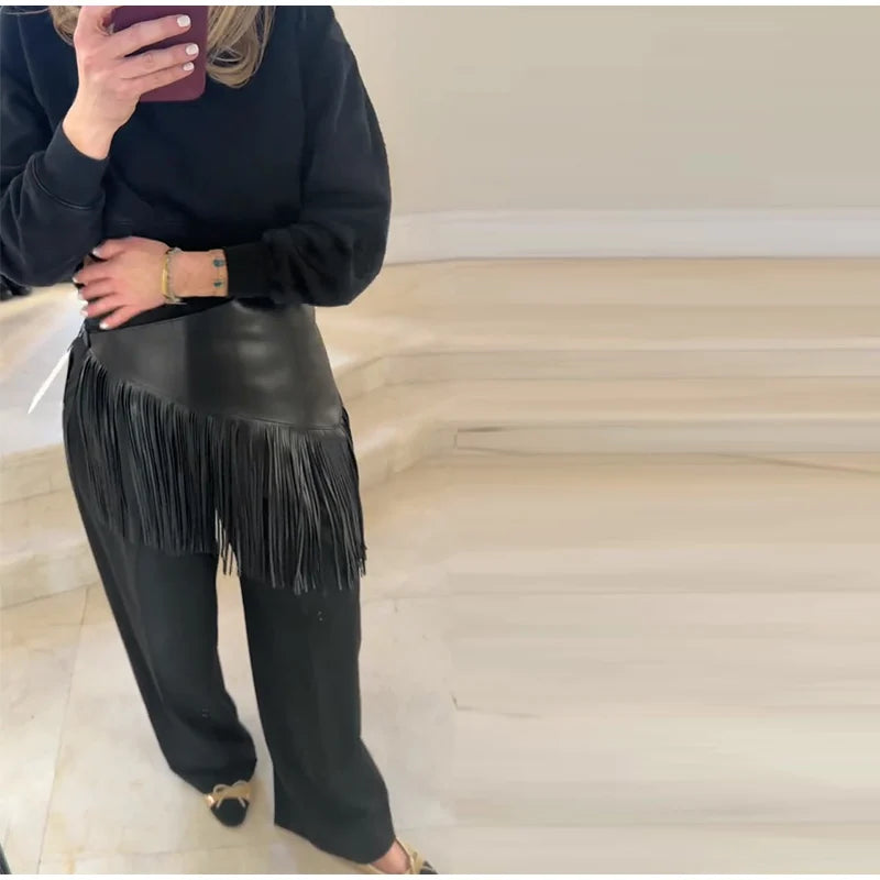 Tassel Leather Corset Belt Accessory Women's Solid High Street Fringe Scarf Belt 2026 Spring Summer Edgy Chic All-match Outfit