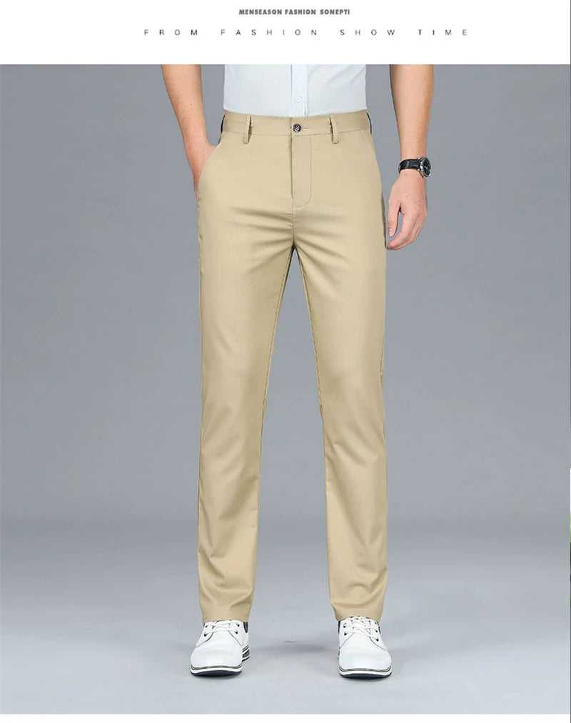 2024 Summer New Men's Bamboo Fiber Thin Casual Pants Classic Style Business Fashion Stretch Cotton Trousers Male Luxury Brand