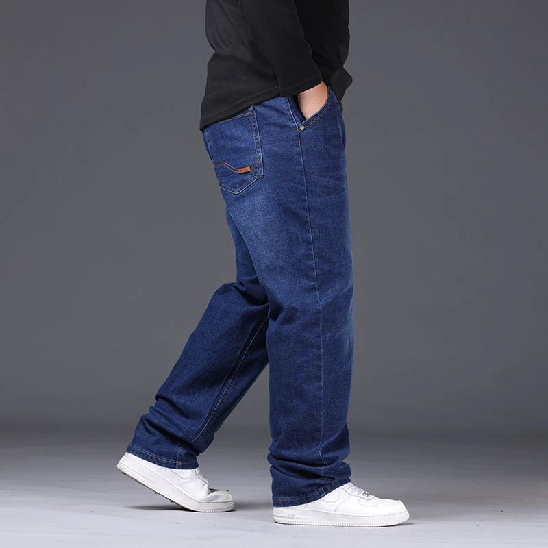 Men Fashion Plus Size 48 50 Black Jeans Male Business Daily Casual Loose Denim Pants Minimalist Stretch Straight Leg Trousers