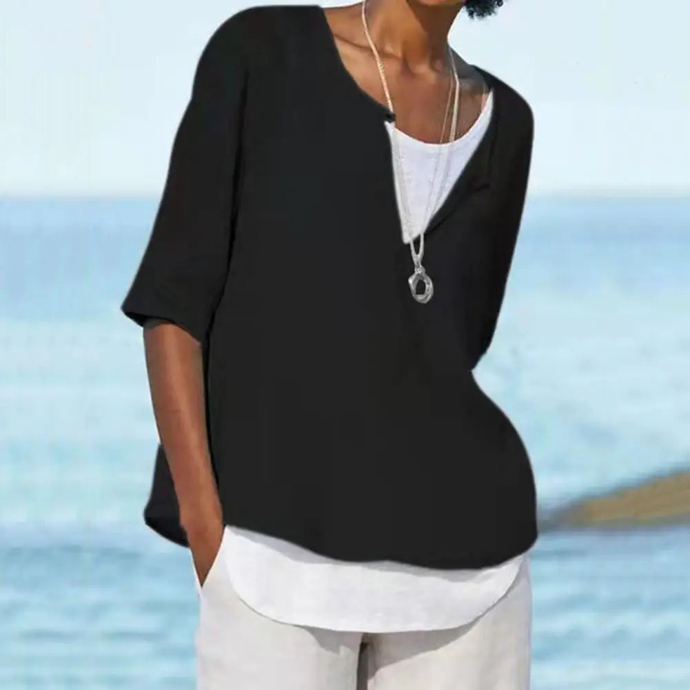 Summer Women's Clothes Casual V-neck Short Sleeves Tops Loose Ladies Cotton Linen T Shirts Tee 4XL