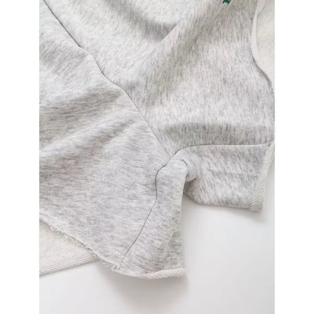 Plush Ensemble Femme 2 Piece COTTON Short Sets for Women Two Colors Text Print O-neck Sweatshirts + Mid Elastic Waistband Shorts