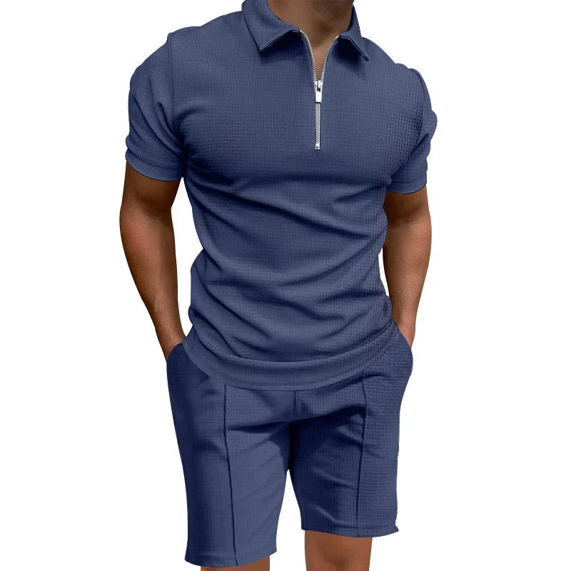 2024 Men's summer suits solid color waffle lapel slim-fit short sleevett-shirt casual fashion men's clothing free shipping