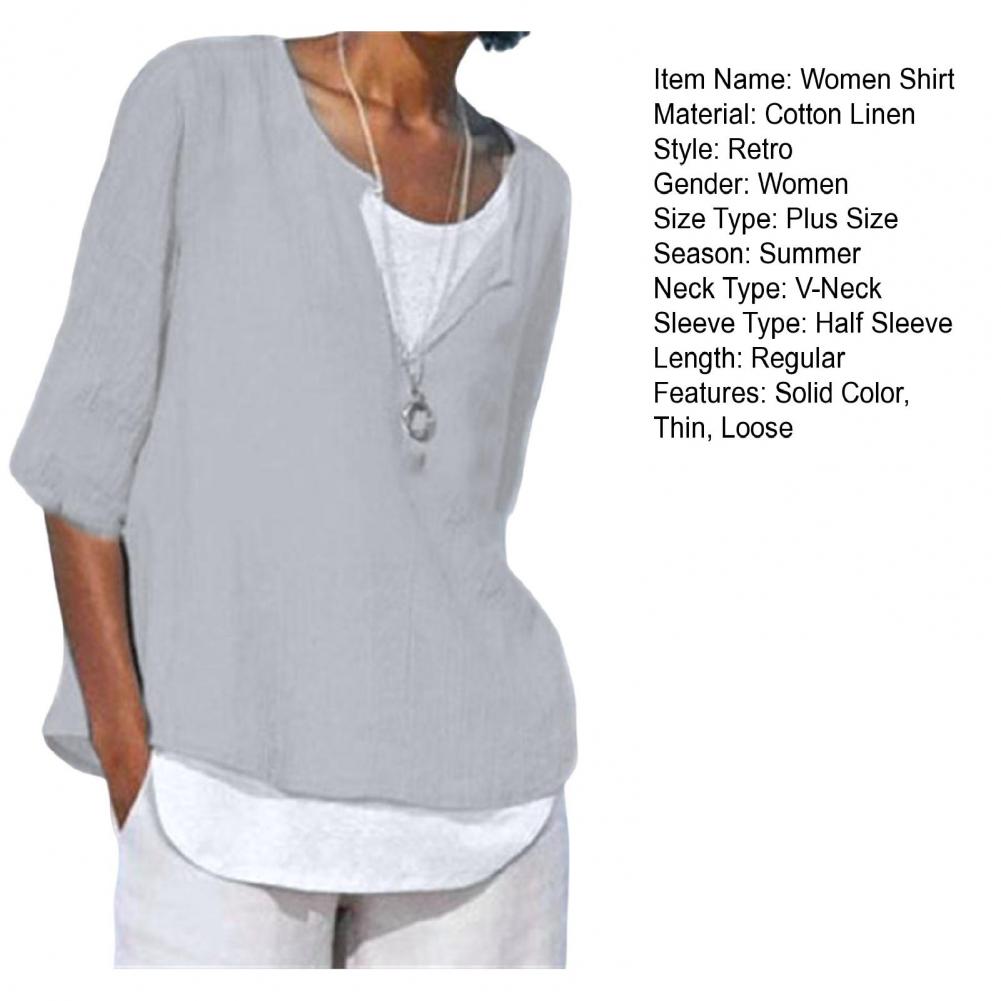 Summer Women's Clothes Casual V-neck Short Sleeves Tops Loose Ladies Cotton Linen T Shirts Tee 4XL