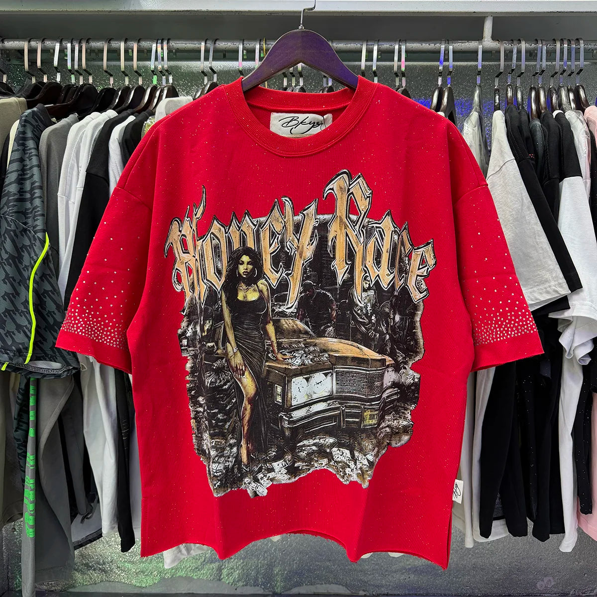 Shinning Bling Diamond Short Sleeve Cropped T-shirt for Men and Women Crew Neck Rhinestone Loose Cotton Summer Tshirts Oversized