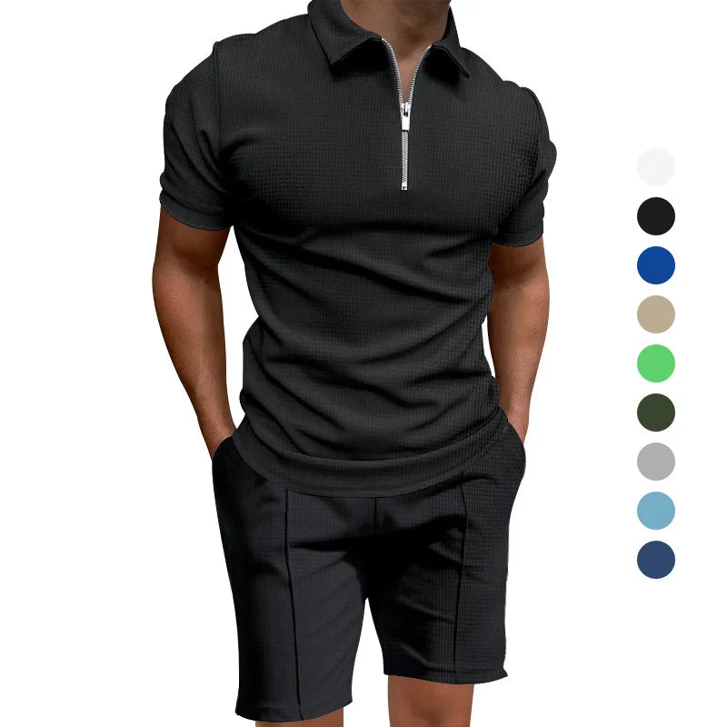2024 Men's summer suits solid color waffle lapel slim-fit short sleevett-shirt casual fashion men's clothing free shipping