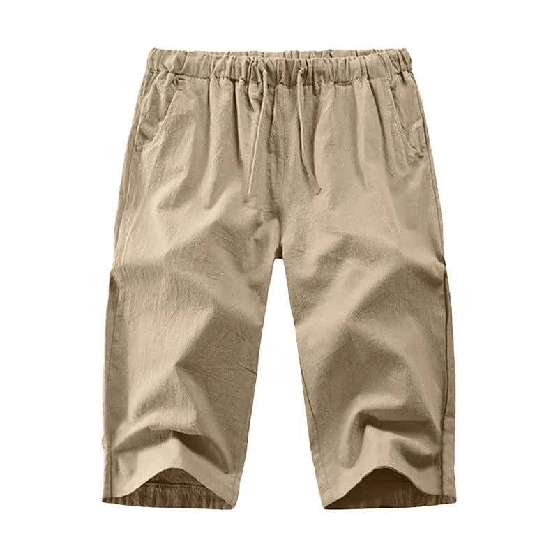 2024Summer Muscle Men's New Loose Solid Color Breathable Casual Sports Business High Street Fashionable Cropped Pants