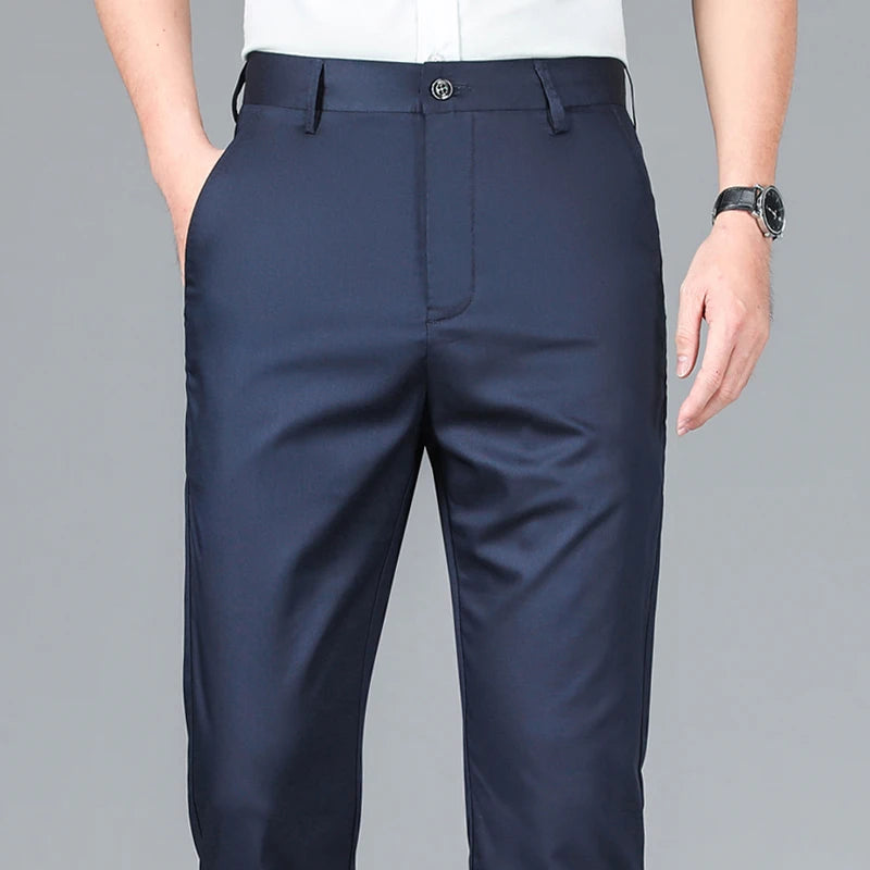 2024 Summer New Men's Bamboo Fiber Thin Casual Pants Classic Style Business Fashion Stretch Cotton Trousers Male Luxury Brand