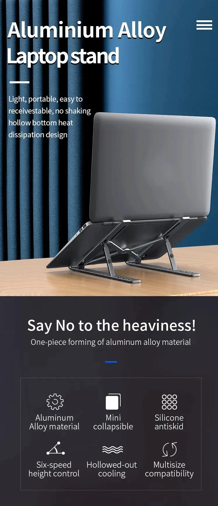 Laptop Stand Aluminum Alloy Anti-Slip Anti-Fall Foldable Height-Adjustable Tablet Stand Suitable for Books and Computers
