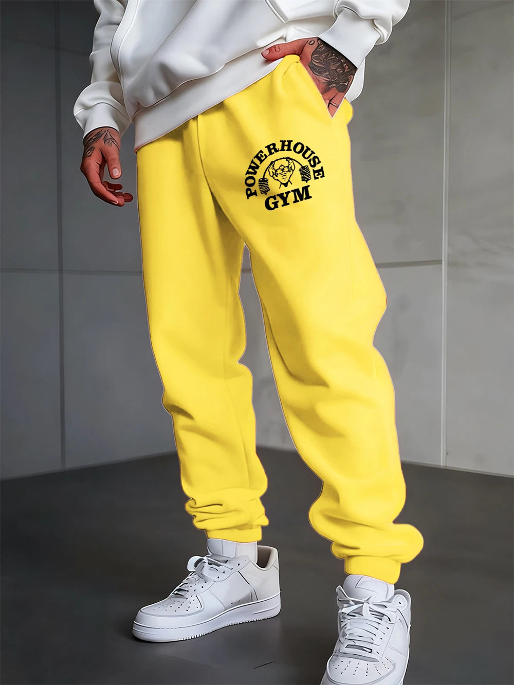 Powerhouse Gym Letter Printed Sweatpants Men'S Basics Trousers Elastic Waist Loose Pocket Pants Casual Fleece Warm Men Clothing
