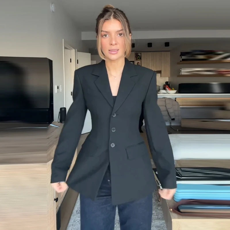 2026 Spring New Solid Lapel Blazer Jacket For Women Elegant Long Sleeve Waist Suit Coats Office Lady Chic Commute Tops