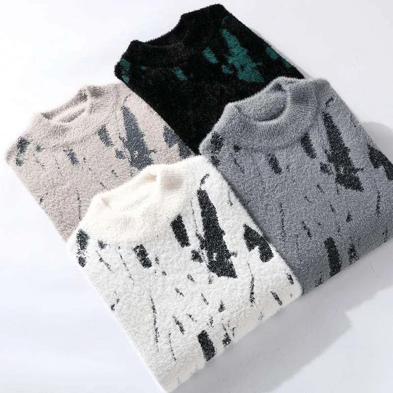 Autumn Winter Fashion Patchwork Knitted Sweater Men Youthful Vitality Streetwear Knit Pullovers Mens Slim Fit Y2K Sweater Tops
