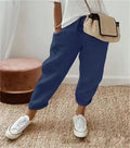 Women Blend Wide Leg Harem Pants Summer Fashion Elastic Waist Pocket Solid Ankle Trousers S-5XL Oversized LRFZ-911